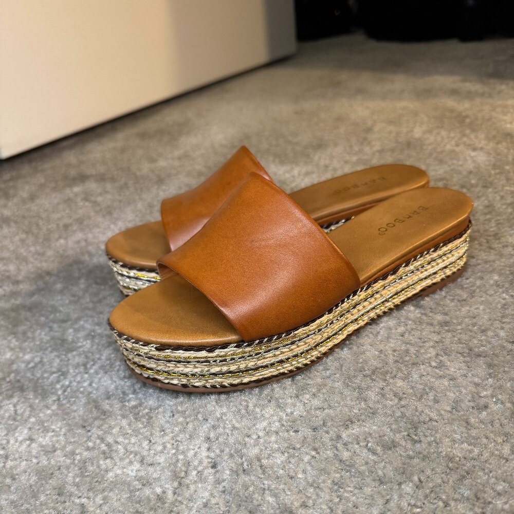 Bamboo Shoes Gold Boho Platform Sandals size 7